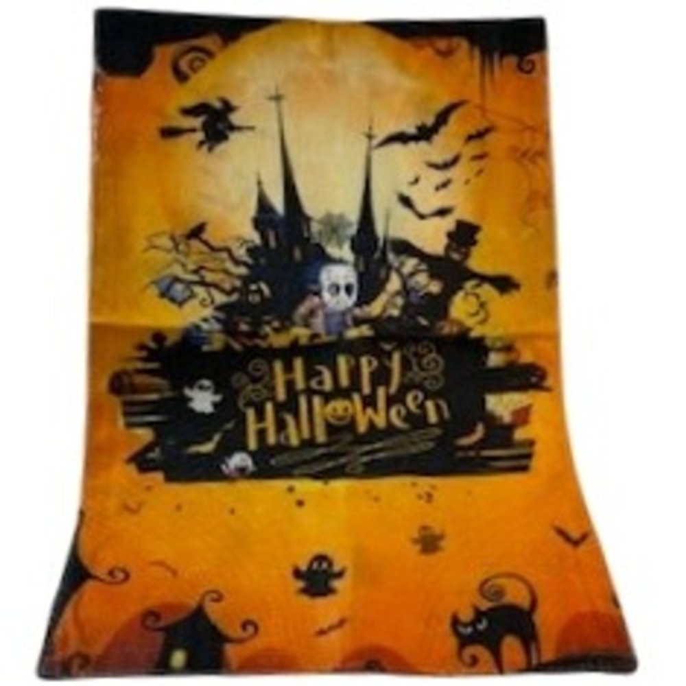 Happy Halloween Yard Flag‎ Spooky Castle Bats Ghosts Black Cat Orange 12" x 18"